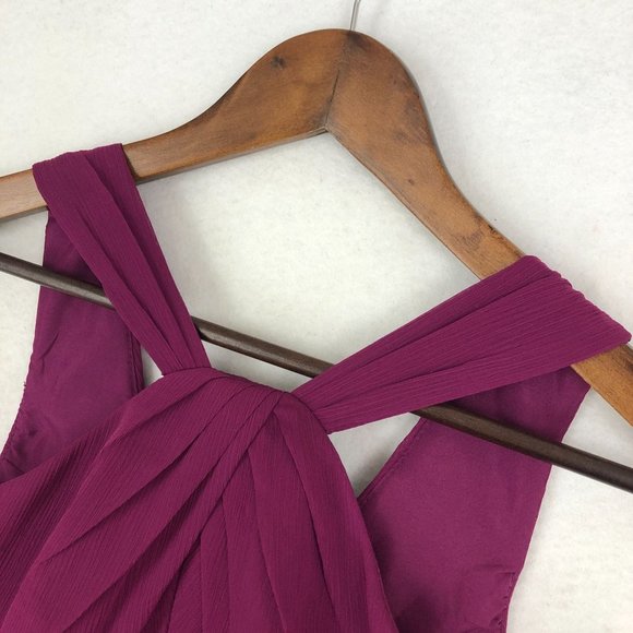 David's Bridal Women's Size 2 Purple Short Crinkle Chiffon Sleeveless Dress - Picture 2 of 11